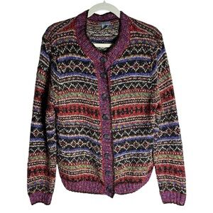 Vintage Selma Cury Multicolor Southwestern Knit Button Up Cardigan Sweater XL